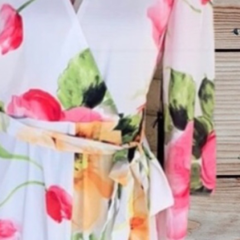 IVORY FLORAL HIGH LOW TIED WAIST FLOWY LINED DRESS - Picture 6 of 10